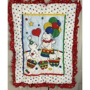 Vintage Carters Riegel Baby Blanket Balloon Bear Reversible Ruffle Comforter USA